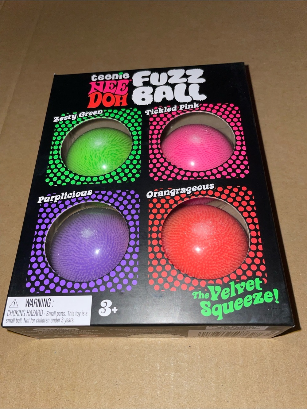 Viral NeeDoh Fuzz Ball 4-Pack - Green, Pink, Purple, Orange